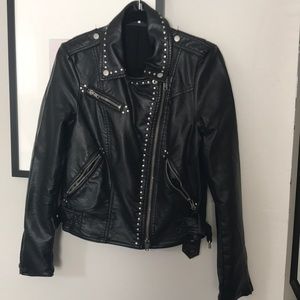FREE PEOPLE Leather Studded Motorcycle Jacket